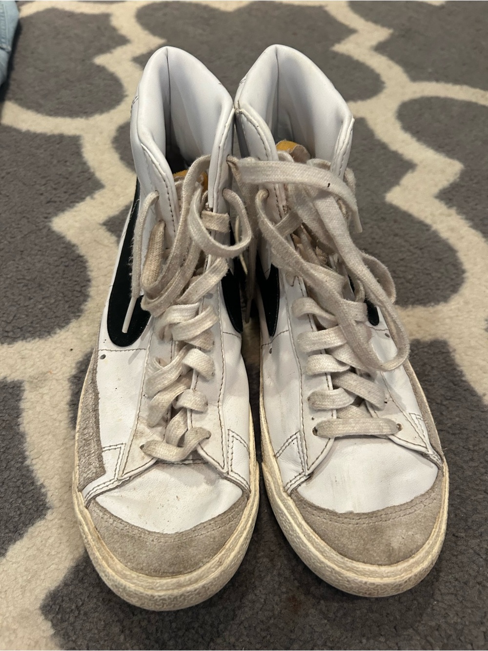 Nike White and Black High-Top Sneakers with Suede Accents